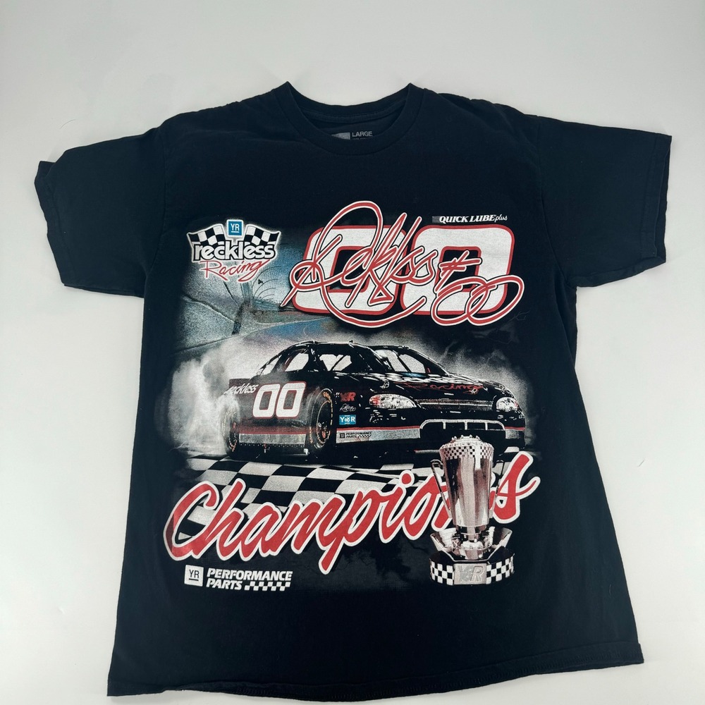 Young & Reckless Racing Champions 00 Graphic T-Shirt Mens Large Black Cotton Tee
